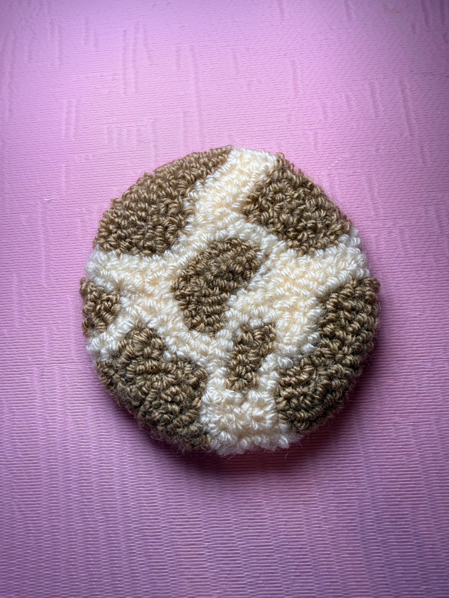 Cow Print Tufted Car Coaster, Mug Rug, Punch Needle Coaster
