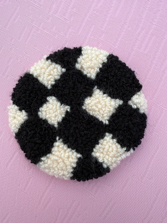 *CUSTOM* Checker Print Tufted Coaster, Mug Rug, Punch Needle Coaster
