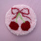 Coquette Cherries With Bow Tufted Coaster, Mug Rug, Punch Needle Car Coaster