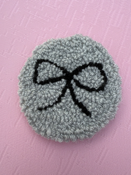 *CUSTOM* Coquette Bow Tufted Car Coaster, Mug Rug, Punch Needle Coaster