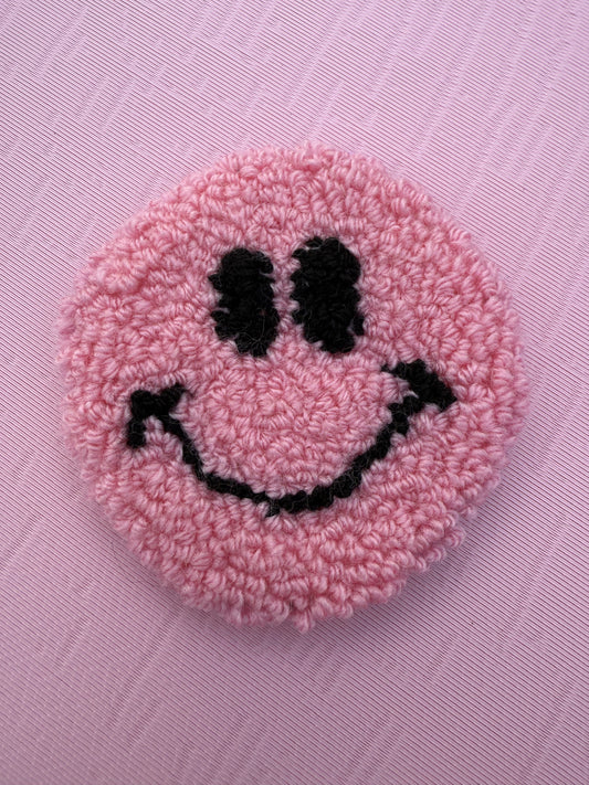 *CUSTOM* Smiley Face Tufted Car Coaster, Mug Rug, Punch Needle Coaster