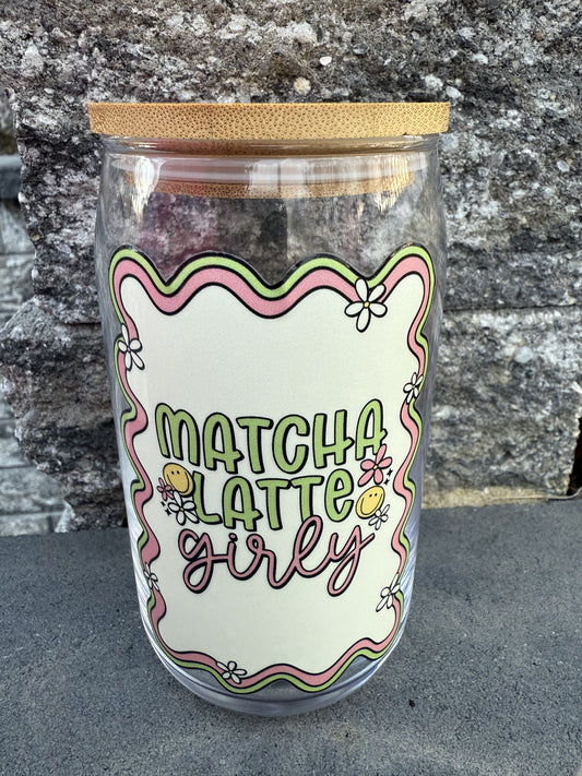 Matcha Latte Girly Glass Can Cup