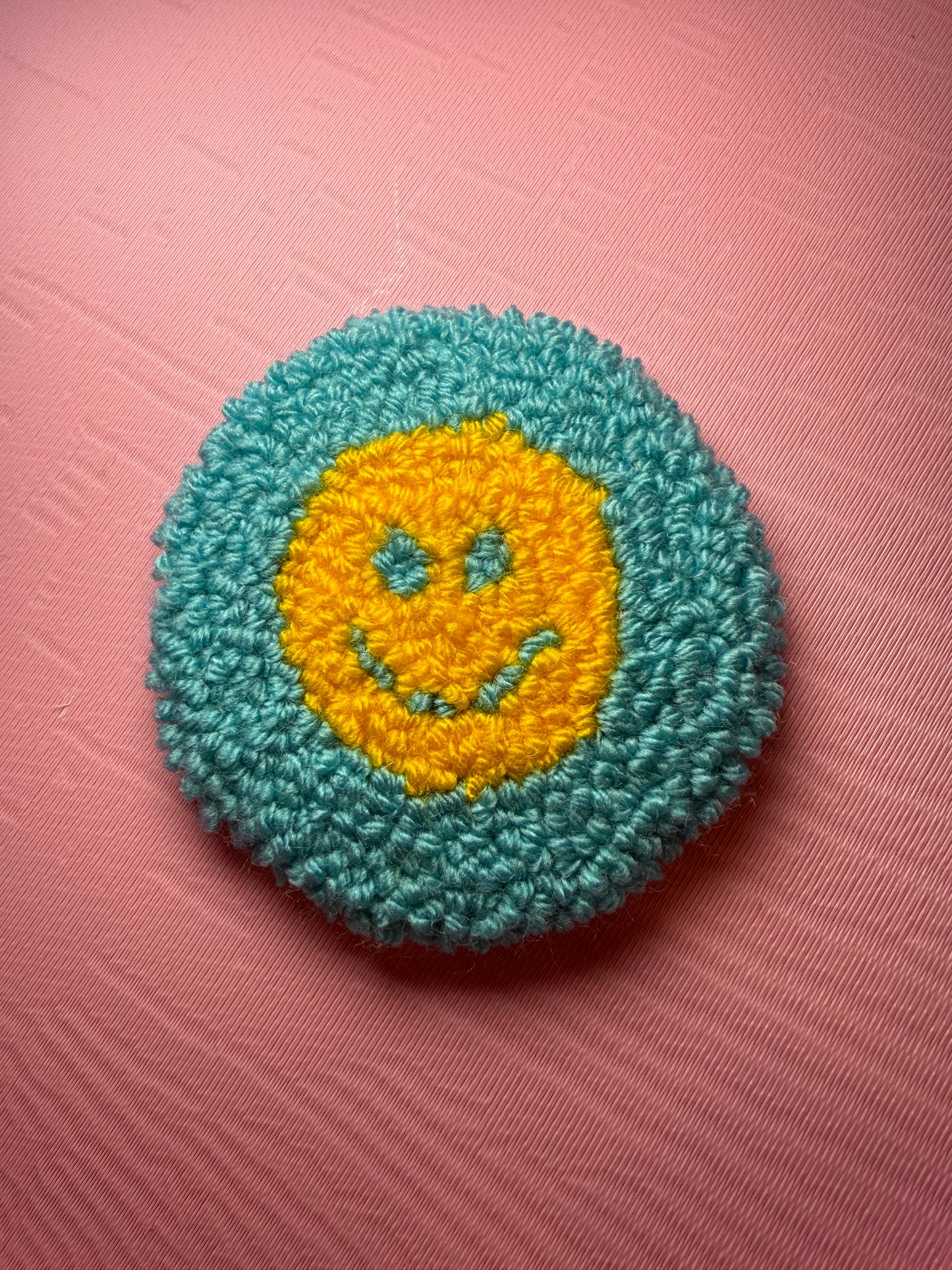 *CUSTOM* Small Smiley Face Tufted Car Coaster, Mug Rug, Punch Needle Coaster