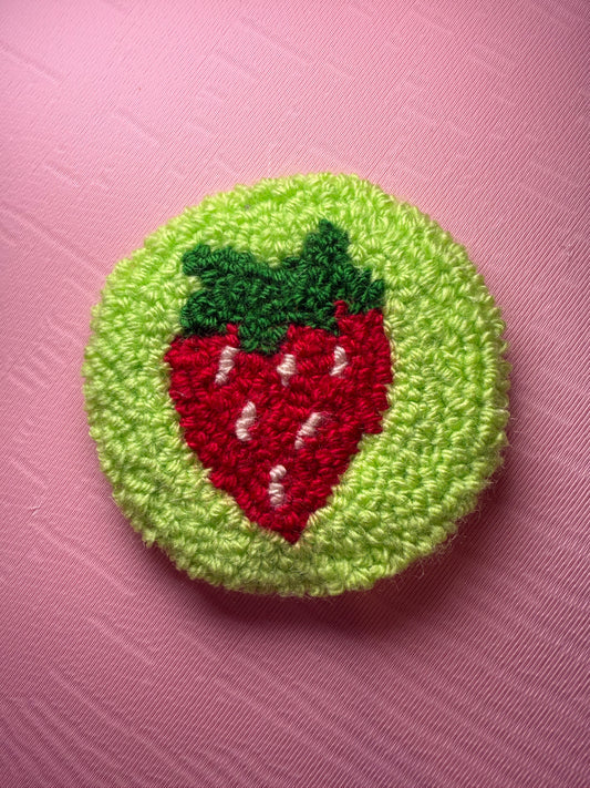 *CUSTOM* Strawberry Tufted Car Coaster, Mug Rug, Punch Needle Coaster