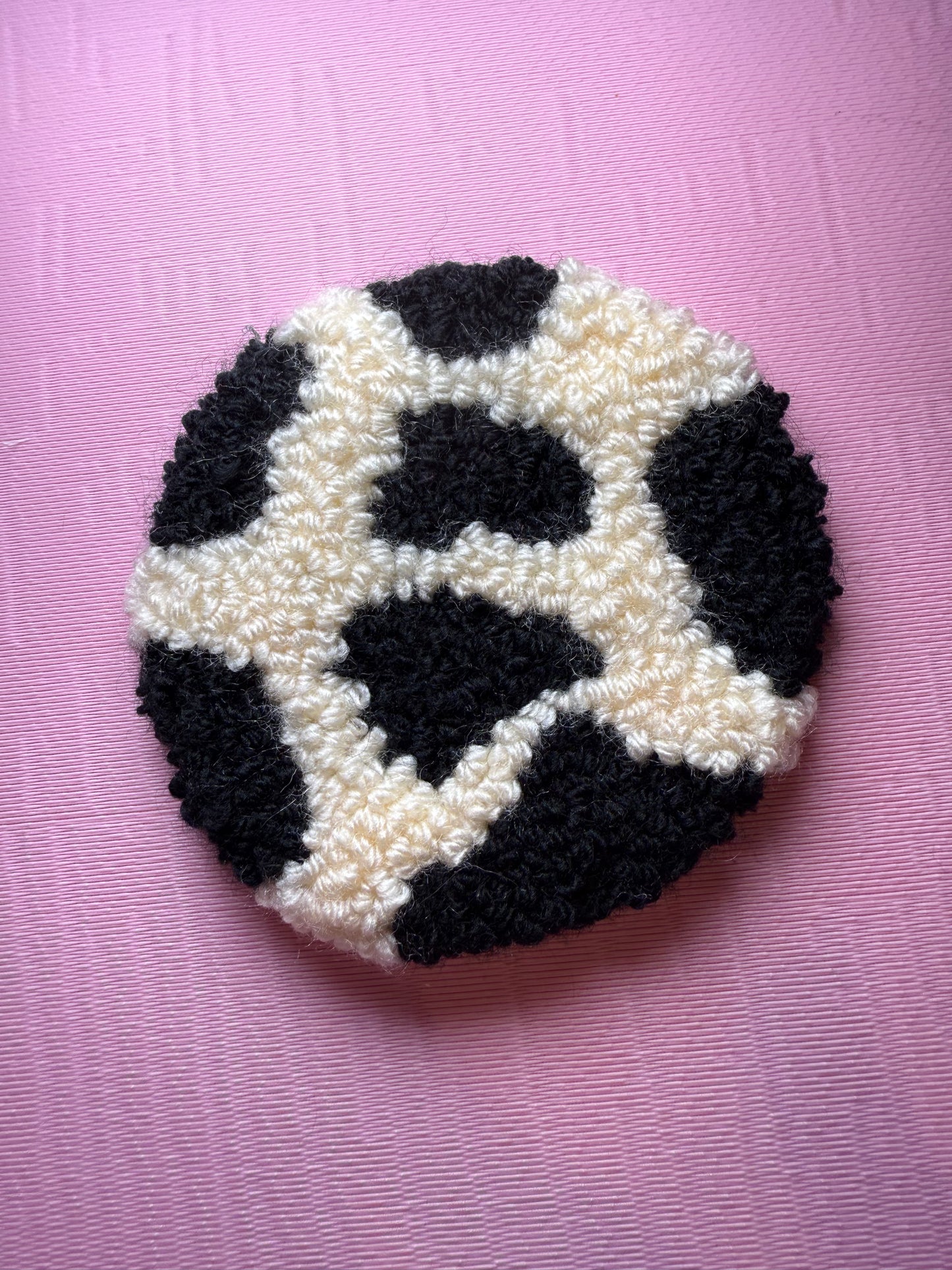 Cow Print Tufted Car Coaster, Mug Rug, Punch Needle Coaster