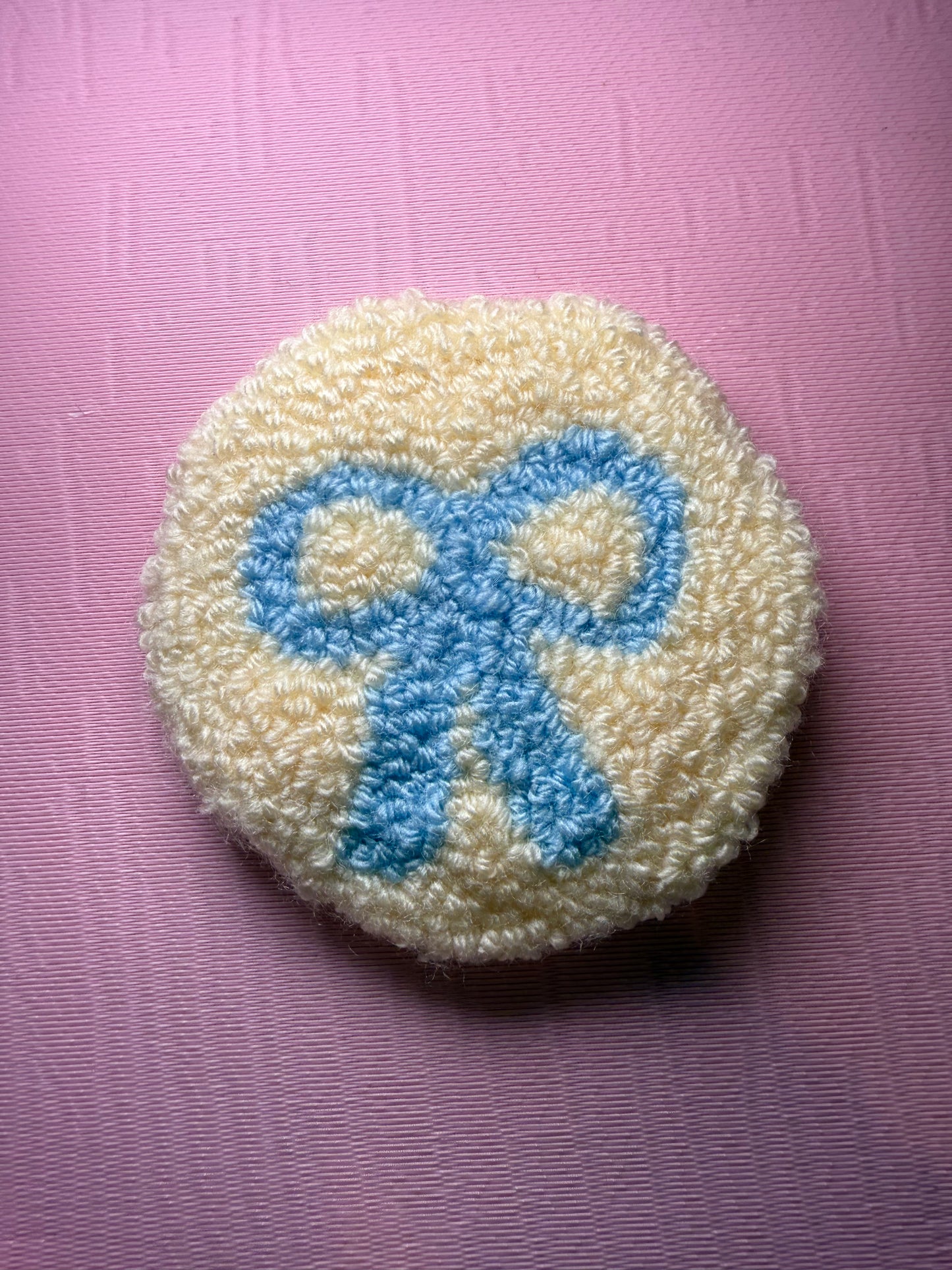 *CUSTOM* Coquette Big Bow Car Coaster, Mug Rug, Punch Needle Coaster