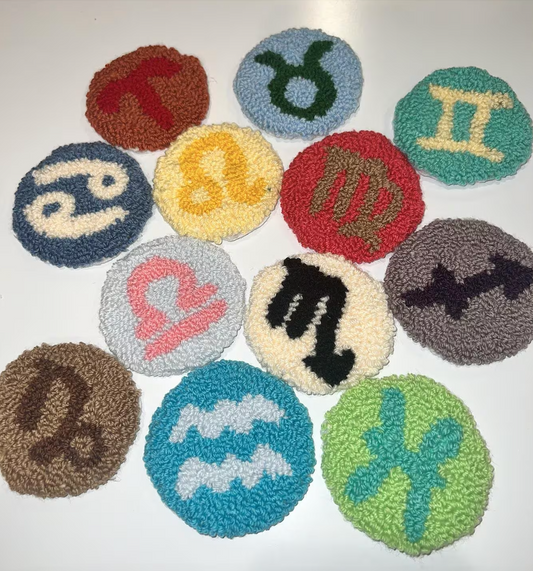 Zodiac, Astrology, Birth Sign, Tufted Coaster, Mug Rug, Punch Needle Coaster