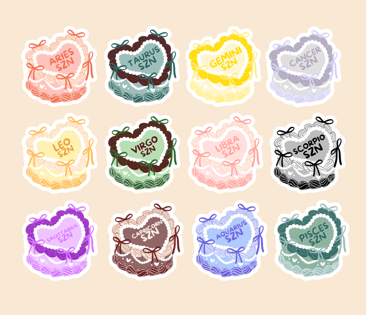 Zodiac Sign Heart Cake Sticker